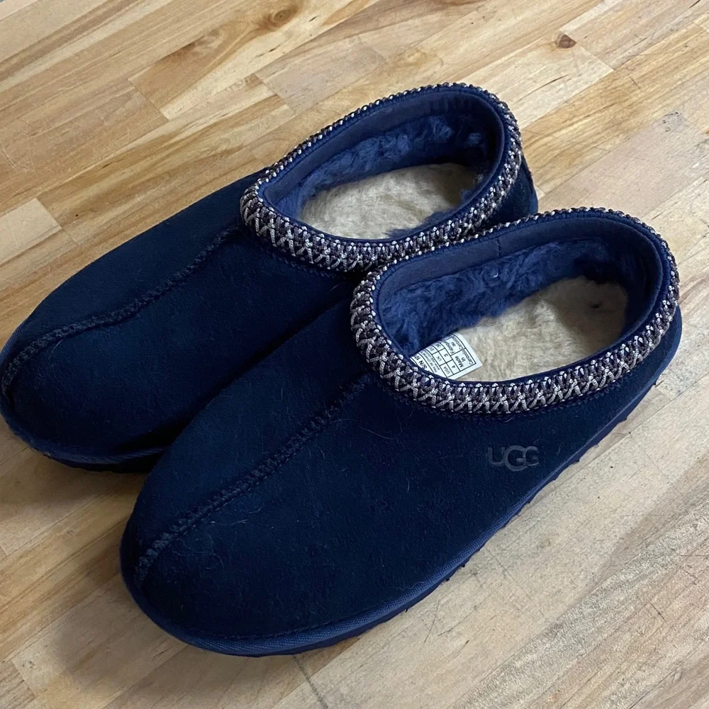 UGG kids Navy Suede Plush-Lined Slip-On Clog size 4 Like new